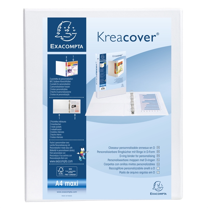 Image de Classeur PP personnalisable Kreacover - 4 anneaux en D 20mm - A4 maxi-Blanc