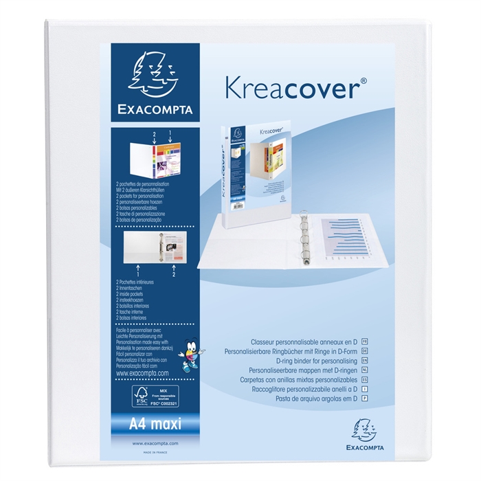 Image de Classeur PP personnalisable Kreacover - 4 anneaux en D 40mm - A4 maxi-Blanc