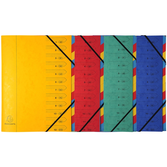 Picture of Multipart file with elastic straps - 12 stapled compartments-Assorted colours