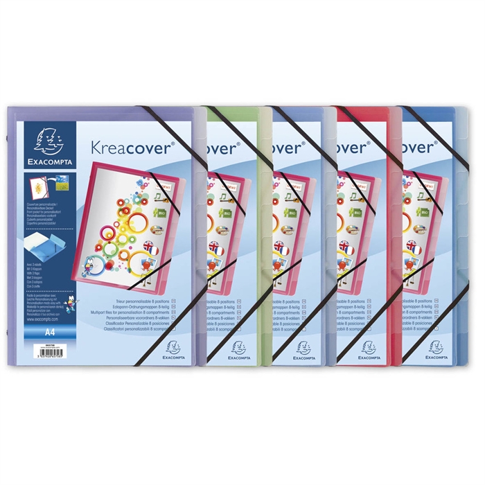 Picture of Multipart file with 3 flaps and elastic straps, Krea Cover polypropylene 8 compartments - A4 size-Assorted colours