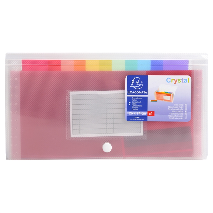 Picture of Midi expanding file polypropylene Crystal 7 compartments - 14x26cm-Transp. white