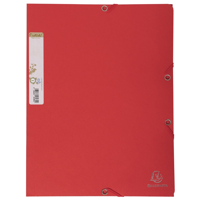 Afbeelding van Elastomap met 3 kleppen gerecycleerd karton 380g/m2 Forever - A4-Rood