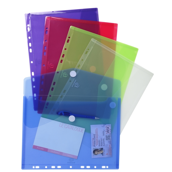 Image de Sachet de 5 pochettes-enveloppes perforées polypropylène - A4-Assorties