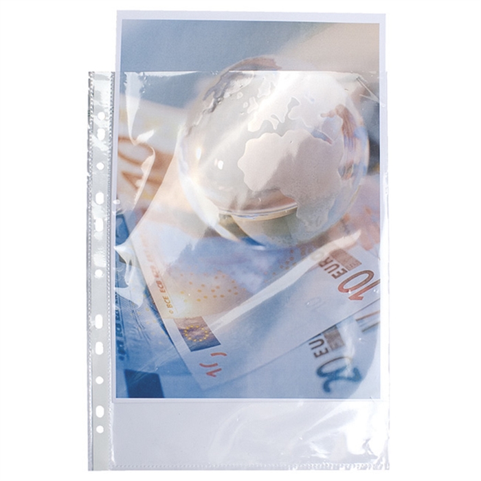 Image de Sachet de 10 pochettes perforées polypropylène lisse haute qualité 9/100e - A4-Cristal