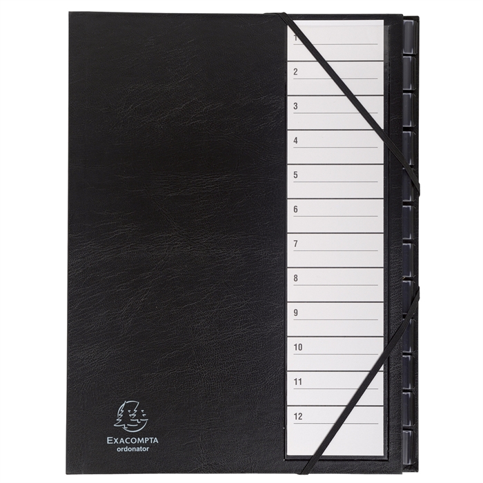 Picture of Multipart file Ordonator with elastic straps 12 numerial tabs from 1 to 12 - A4-Black