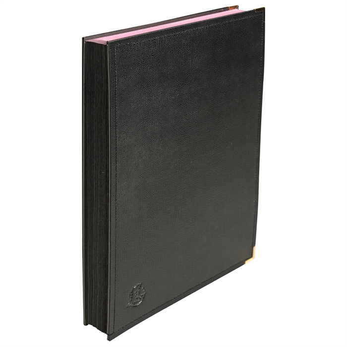 Picture of Signature book imitation crocodile leather, pocket on the page corner to maintain the document - 24 compartments-Black