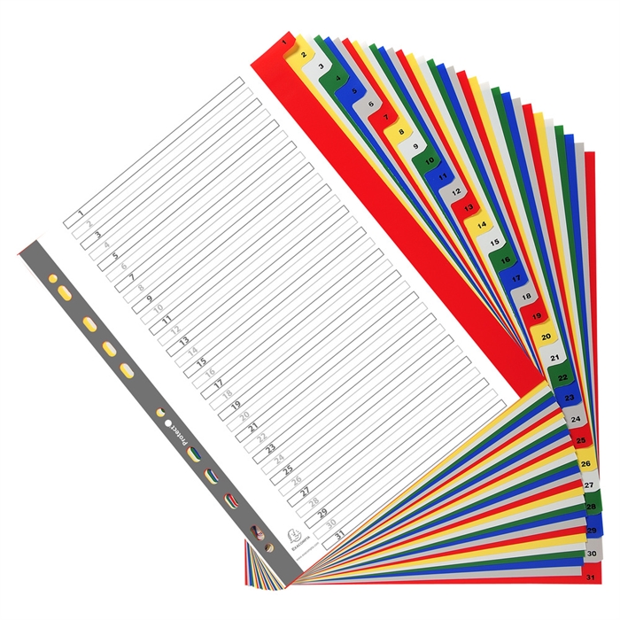 Picture of A4 maxi dividers, 1-31, printed tabs-Assorted vivid colours