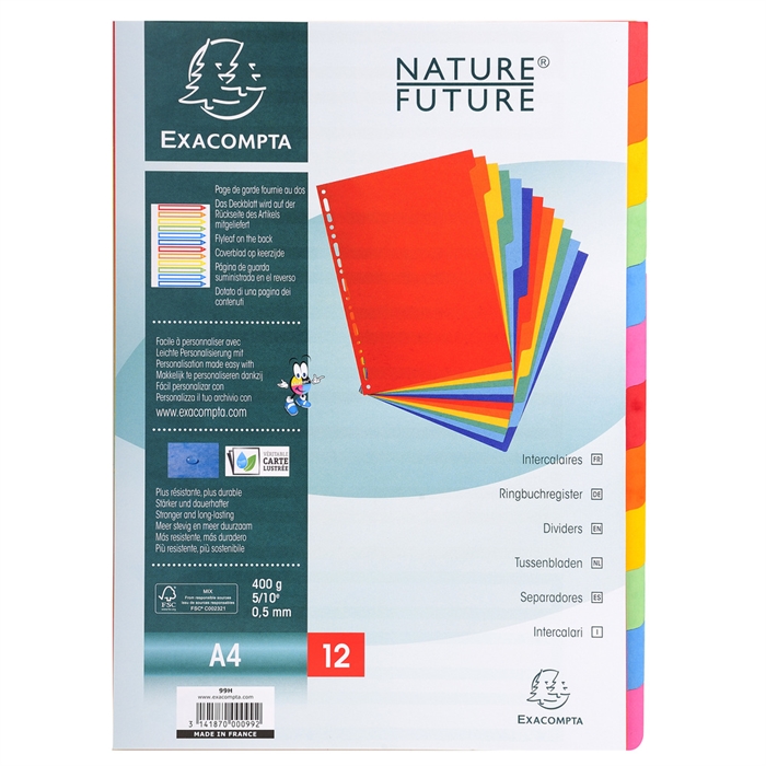 Picture of Divider mottled pressboard 400gsm nature Future 12 tabs - A4-Assorted colours