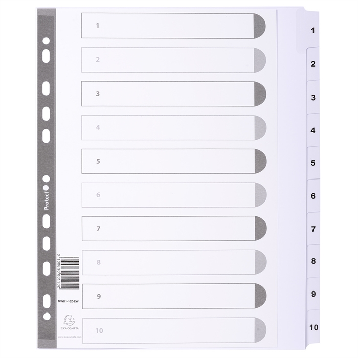 Picture of White mylar dividers printed 1-10-White