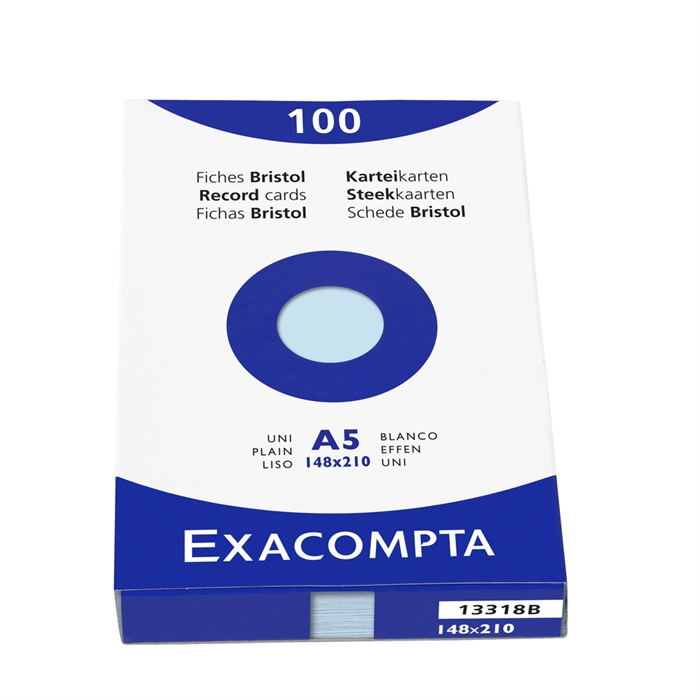 Picture of EXACOMPTA 13318B - Record cards blank, unperforated, A5, 100 pieces, 148x210 mm, with folding box, Sky blue