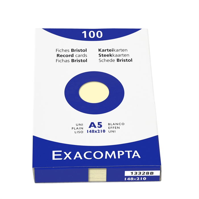 Picture of EXACOMPTA 13328B - Record cards blank, unperforated, DIN A5, 100 pieces, 148x210 mm, with folding box, Yellow