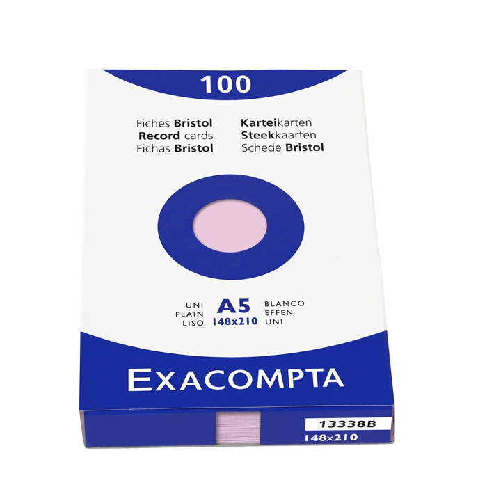 Picture of EXACOMPTA 13338B - Record cards blank, unperforated, DIN A5, 100 pieces, 148x210 mm, with folding box, Pink