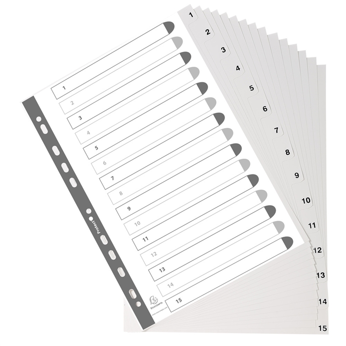 Picture of Printed dividers 15 parts 1 to 15 - white PP. White