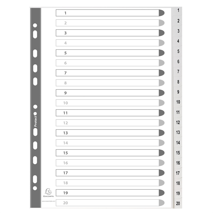 Picture of PP printed indices with white tabs 1-20 White