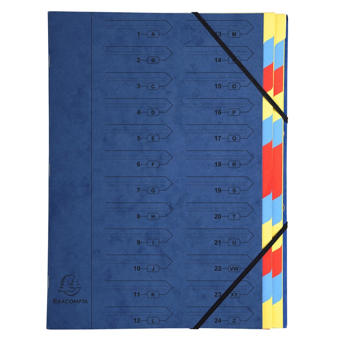 Picture of Cardboard multipart file with elastics - 24 compartments Blue