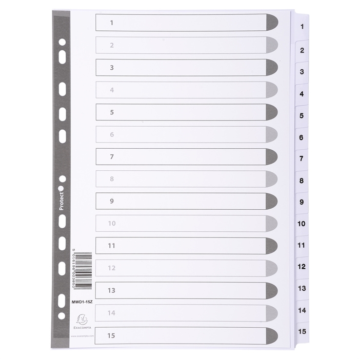 Picture of White mylar dividers printed 1-15 White