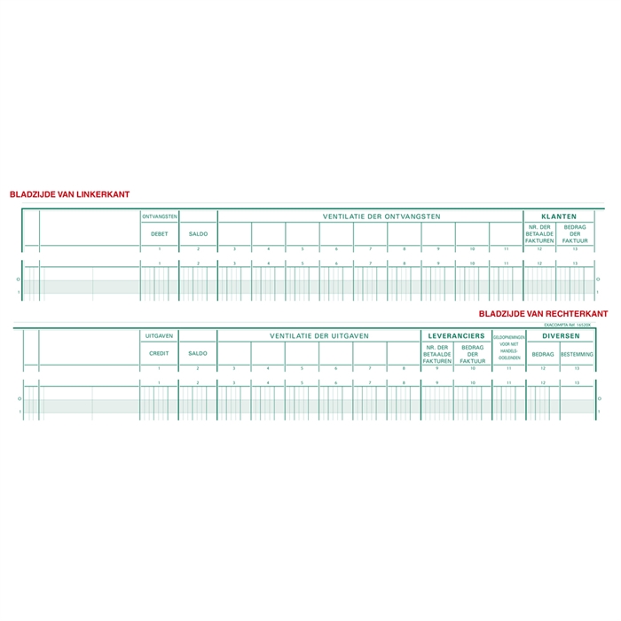 Afbeelding van Boekhoudingsregister Kas- en/of bankboek - 31 lijnen - ingekeepte hoofding - 2 omschrijvingen - 5 Debit, 5 Credit - Nederlandstalig - ingebonden - 80 blad 