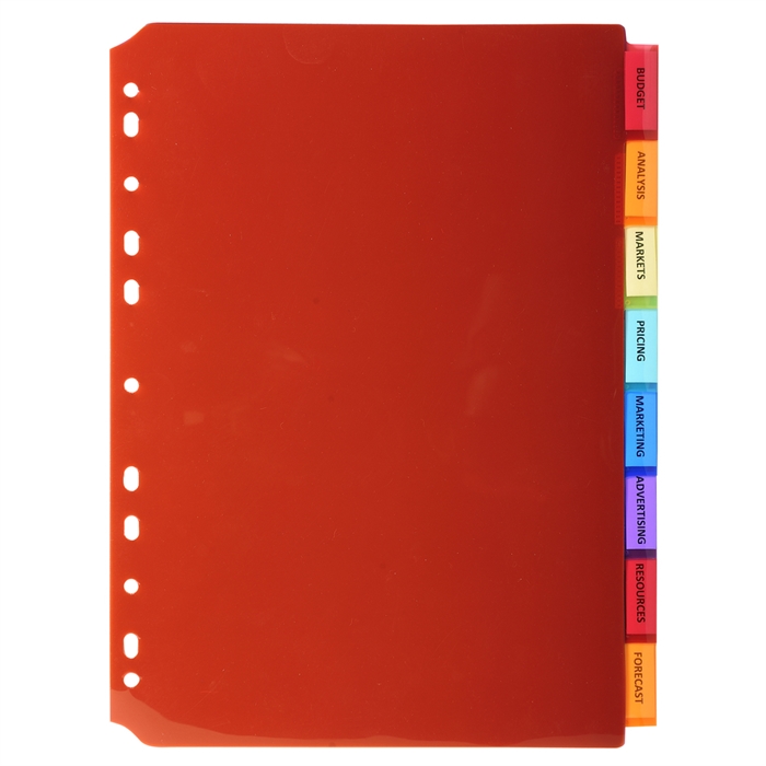 Picture of Coloured transparent PP dividers with label holder A4 - 8 parts 