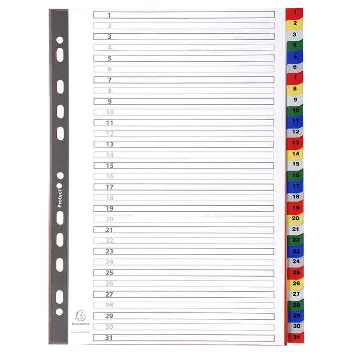 Picture of PP printed indices with coloured tabs 1-31 