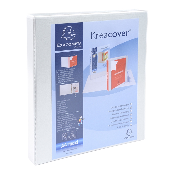 Image de Classeur personnalisable rigide 2 poches KreaCover® - 4 anneaux ronds 16mm - A4 maxi.