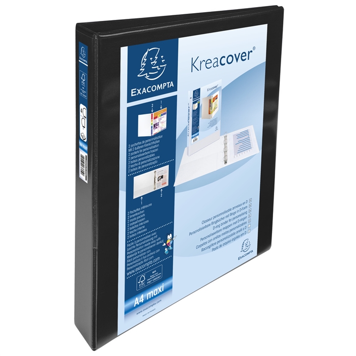 Image de Classeur personnalisable rigide 2 poches KreaCover® - 4 anneaux en D 30mm - A4 maxi.