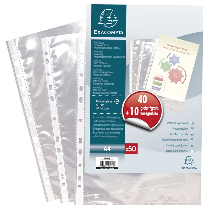 Picture of EXACOMPTA 5250SE - Promo pack - Bag of 40 + 10 perforated pockets in smooth polypropylene - A4