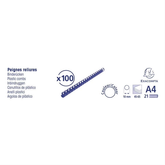 Afbeelding van EXACOMPTA 75300E - Doos van 100 plastic spiraal inbindruggen 10 mm - A4