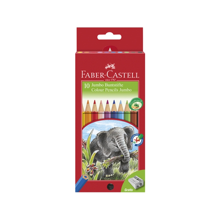 Picture of Crayons de couleur Faber-Castell Jumbo Ecol. etui ass.      10pcs + taille-crayon