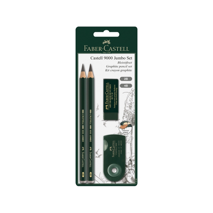 Image de Crayon set Faber-Castell 9000 Jumbo 2B, 4B, gomme et        taille-crayon