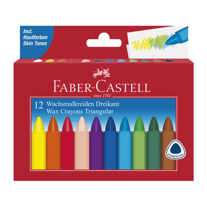 Afbeelding van waskrijt Faber Castell driehoek etui à 12 stuks.