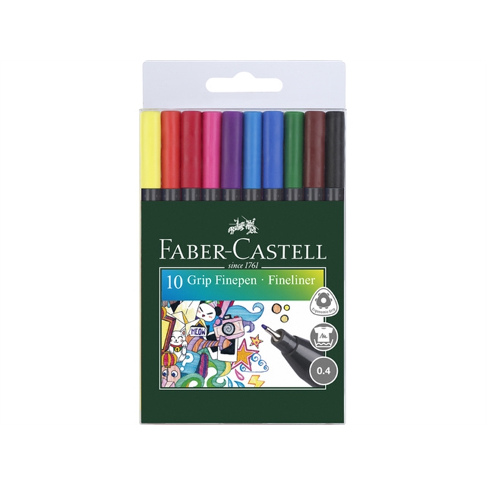 Afbeelding van fineliner Faber Castell GRIP 0,4mm etui a 10 stuks assorti