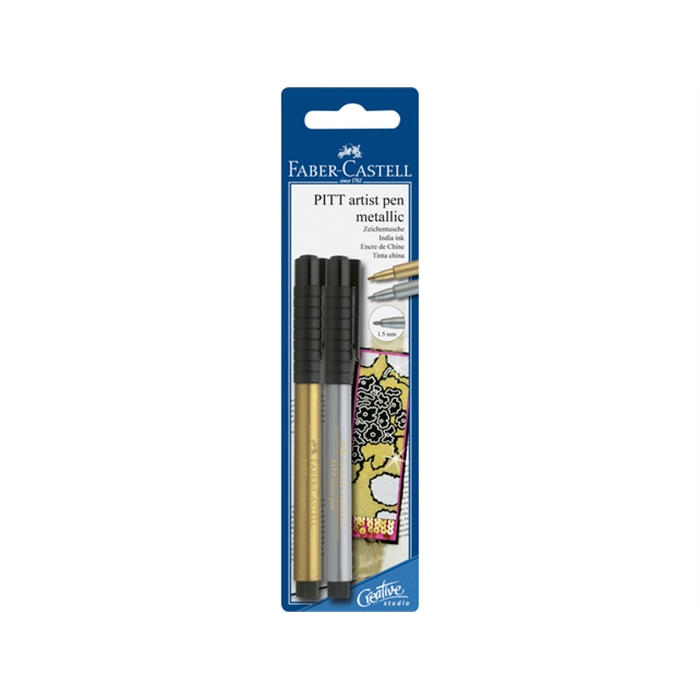 Afbeelding van tekenstift Faber Castell Pitt Artist Pen blister met goud   en zilver