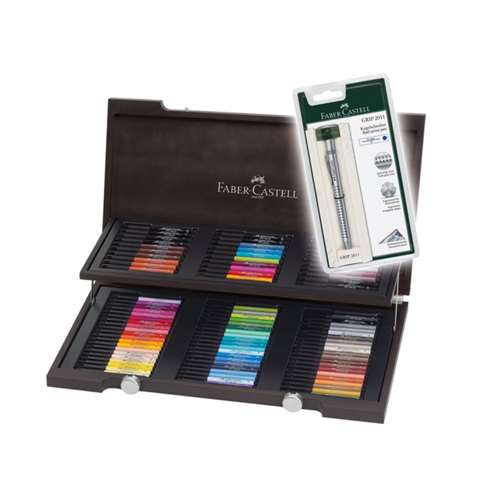 Afbeelding van tekenstift Faber Castell Pitt Artist Pen houten koffer,     90-delig