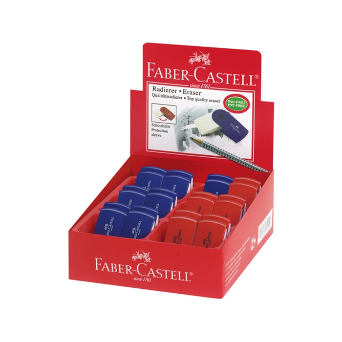 Afbeelding van gum Faber Castell SLEEVE MINI rood/blauw assorti