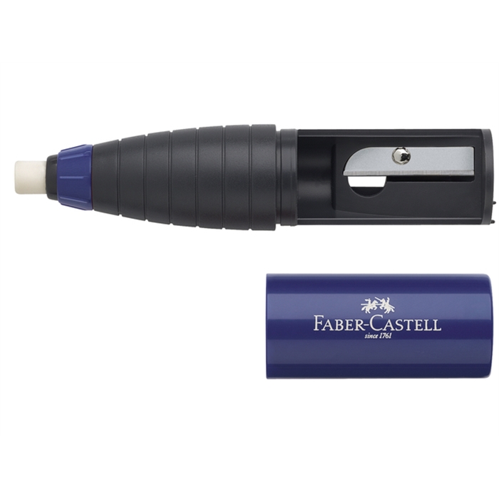 Afbeelding van gum/potloodslijper Faber Castell Combi rood/blauw