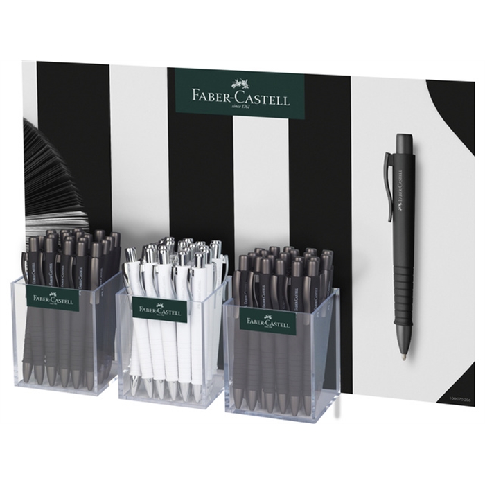 Afbeelding van balpen Faber Castell Polyball XB display a 60 stuks zwart / wit