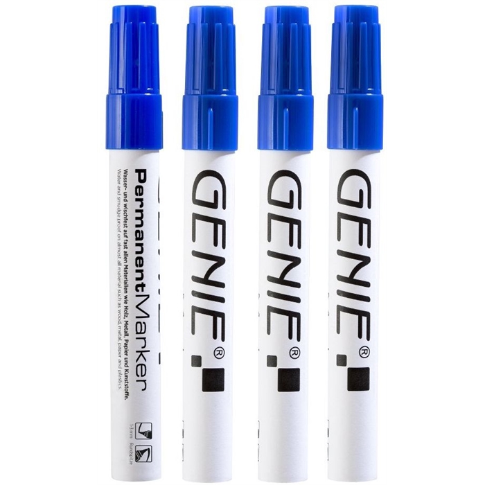 Picture of GENIE 40034 - 4x Permanent marker With 1-3 mm round tip Aluminium frame Blue