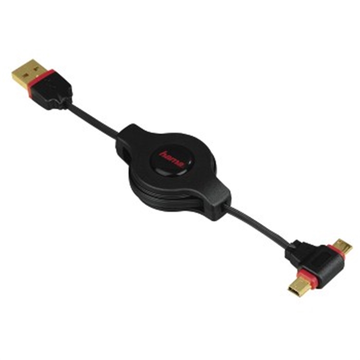 Picture of 2in1 Mini/Micro USB 2.0 Cable, retractable, gold-plated, 0.75 m / USB Cable