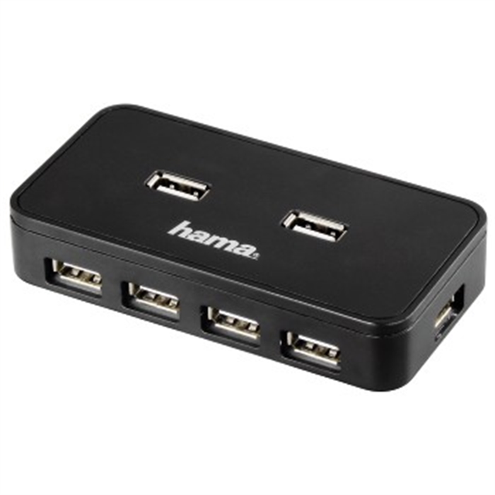 Image de Hub USB 2.0, 7 ports, avec alimentation secteur, Noir / Hub compact