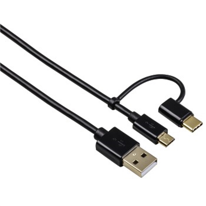 Picture of 2in1 Micro USB Cable with USB-C Adapter, gold-plated, shielded, 1.00 m / USB Cable