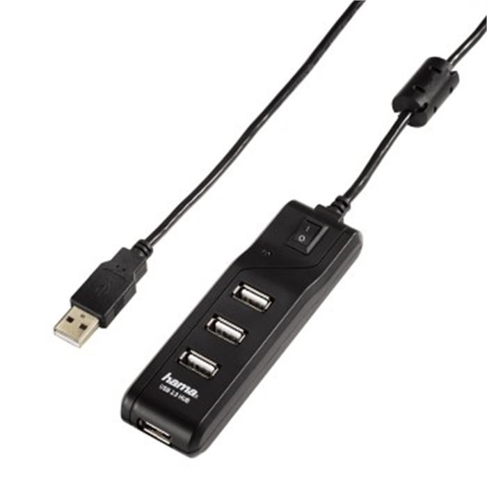 Image de Hub USB 2.0 On/Off Switch, 4 ports, alimenté par bus, Noir / Hub compact