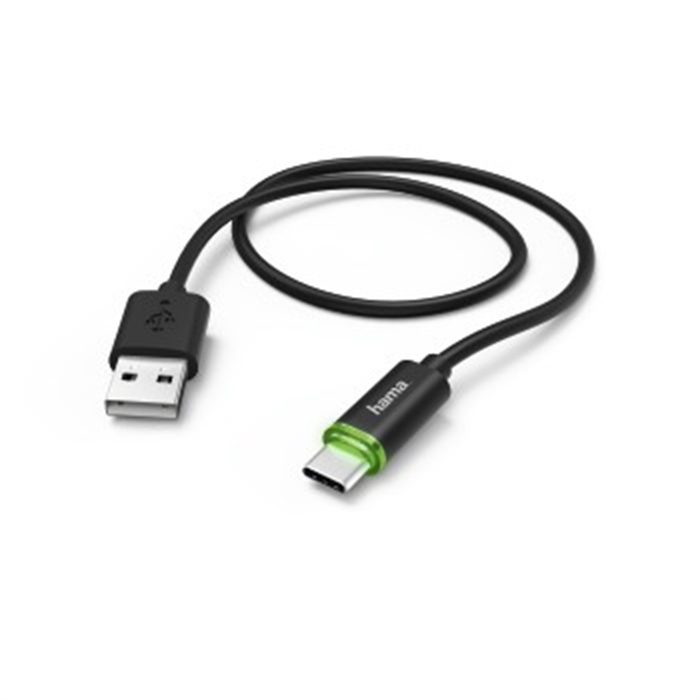 Picture of Charging/Data Cable, USB Type-C, with LED Indicator, 1 m, black / USB Cable