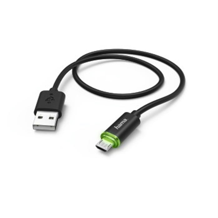 Picture of Charging/Data Cable, Micro-USB, with LED indicator, 1 m, black / USB Cable