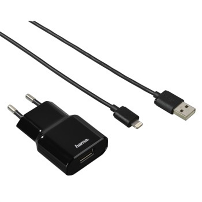 Picture of Travel Charger Set for Apple iPad, Lightning, 5 V / 2.4 A, black / Travel Charger Set