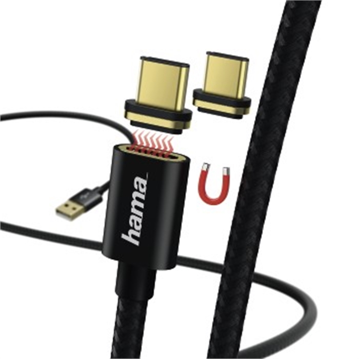 Picture of Magnetic Charging/Data Cable, USB Type-C, 1 m, black / USB Cable