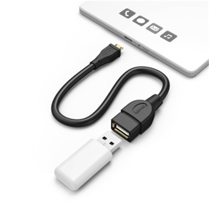 Afbeelding van USB-2.0-OTG-adapterkabel, micro-stekker- A-stekker, zwart, 0,15 m / USB-adapter