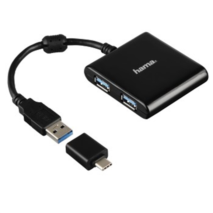 Image de Hub USB-3.1 1:4 avec adaptateur USB, alimenté par bus, noir / Hub compact