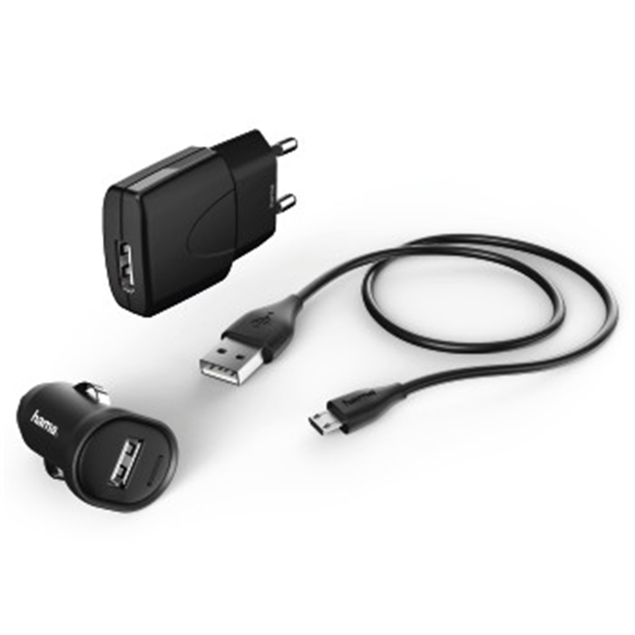 Picture of Picco Charger Kit, micro USB, 1 A, 2 chargers + charg. cable, 1.4m, black / Charging Kit