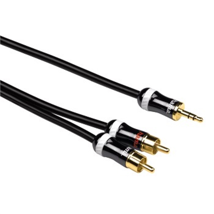 Image de Câble audio stéréo, 2 RCA mâles / Jack 3,52mm mâle, Métal, Or, Noir, 0,75m / Câble RCA - Jack