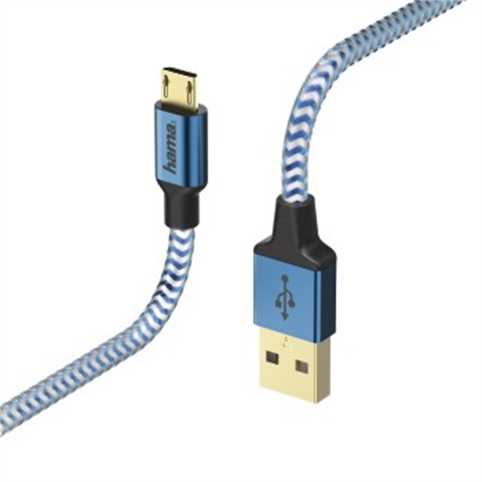 Picture of Reflective Charging/Data Cable, Micro-USB, 1.5 m, blue / USB Cable